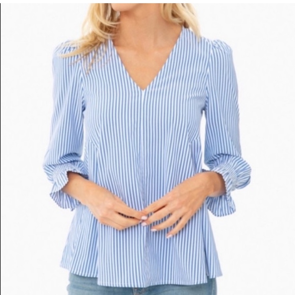 Tuckernuck striped blouse with gathered sleeves